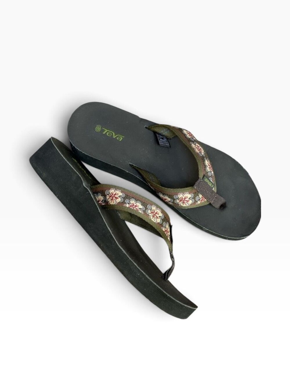 Teva Women's 11 M Floral slip on Flip Flop Platform Wedge Sandals - Picture 4 of 12